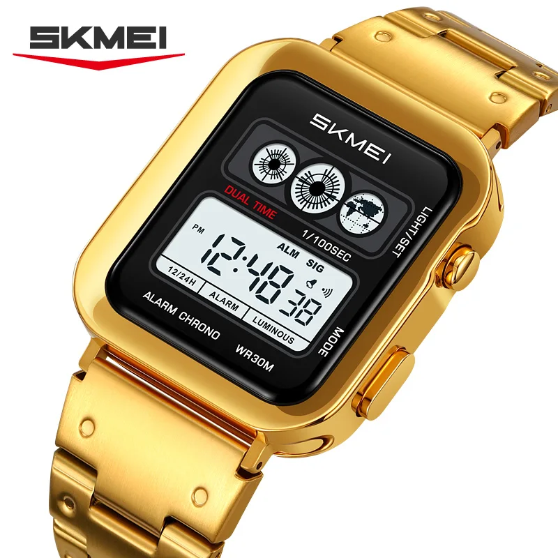 

SKMEI 2504, новые мужские электронные часы, светящийся будильник, календарь, водостойкий стальной ремешок, спортивные модные цифровые часы для мужчин