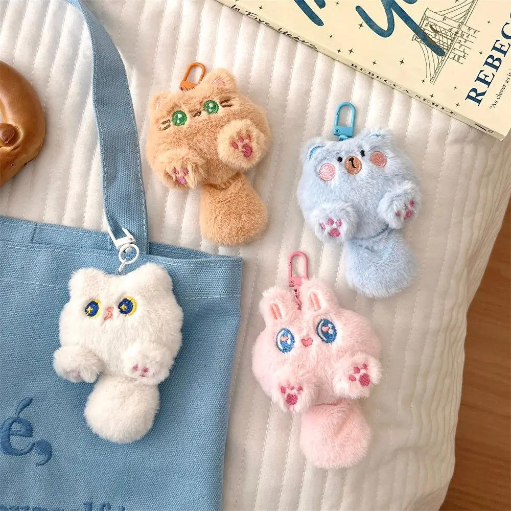 Bag Hanging Soft Cute Cat Plush Keychain Cartoon Stuffed Rabbit Doll Keyring Kawaii Lovely Animal Pendant with Tail Kids