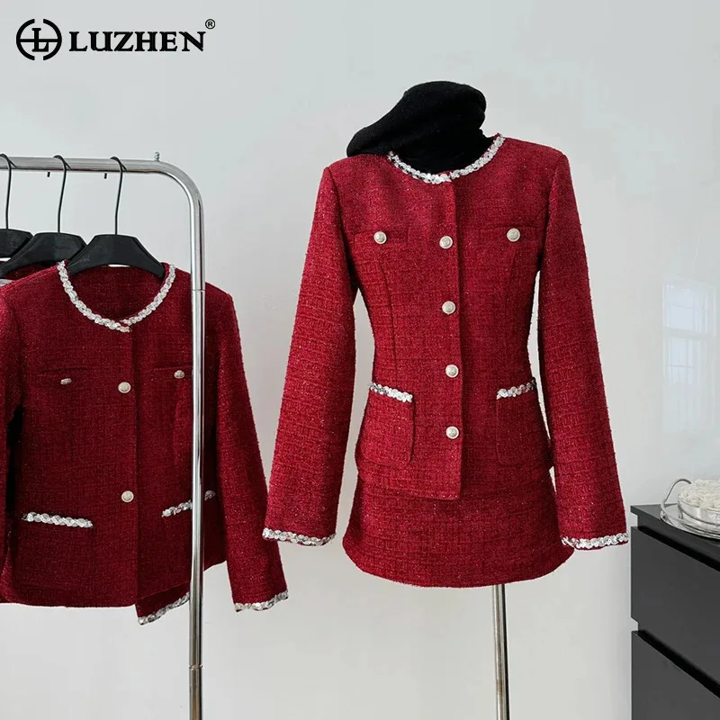 LUZHEN Elegant Social Casual Fleece Blazer Coat Solid Color Skirt Women's Fashion Two-piece Sets 2024 Temperament Clothes AA2491