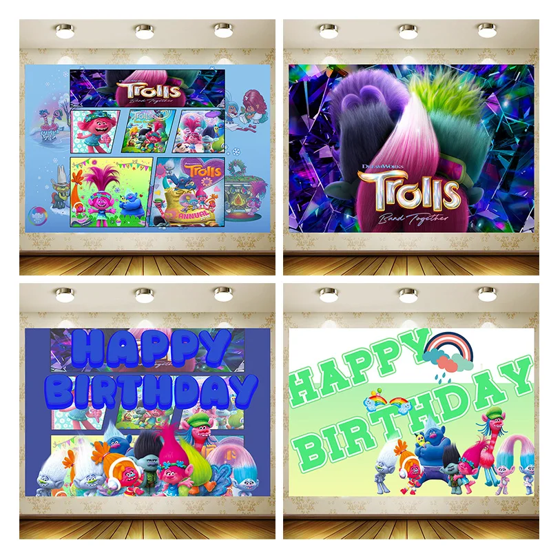 

Trollss Background Party Supplies Decoration Customize game Backdrop Baby Shower Banner Kid Faovr Room Decor