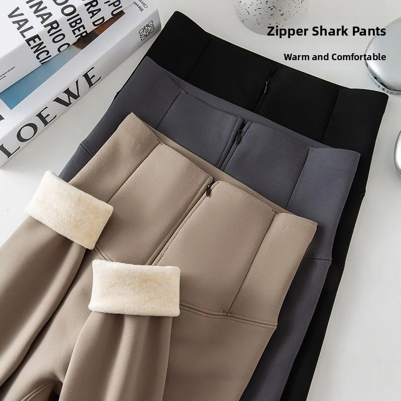 

High Waist Thiened Fce Yoga Pants Women's Autumn Winter Zipper arkskin Pants a Warm Base Layer Trousers