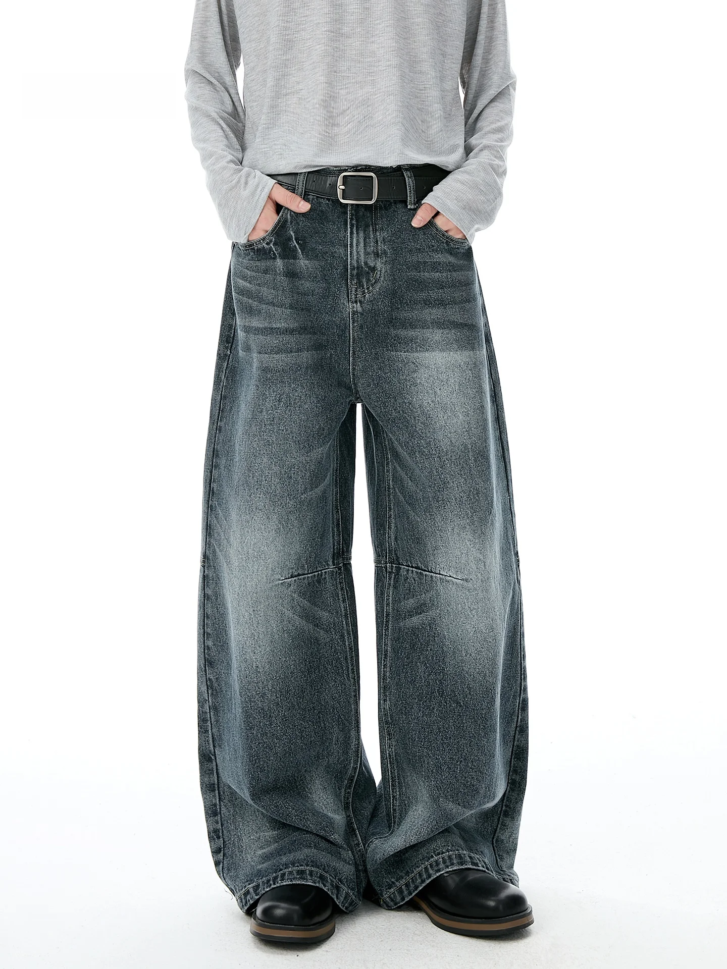 

American High Street Straight Leg Fce Lined Thiened Waed Wide Leg Jeans Men's Casual Autumn Winter Faion Brand