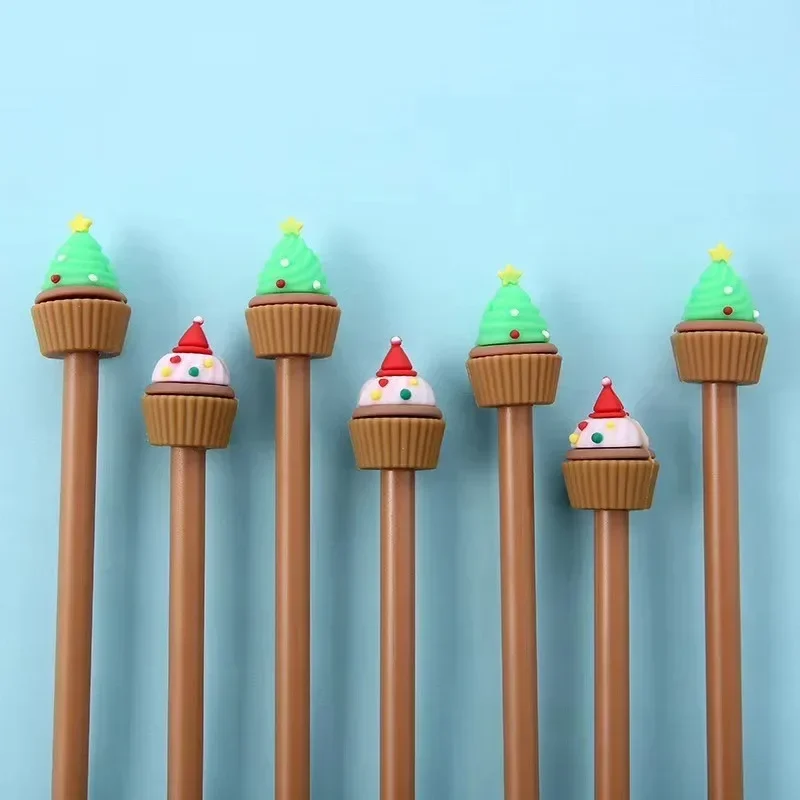 36PCS Christmas Creative Cake Cup Silicone Gel Pen Cartoon Christmas Tree Christmas Hat Cake Pen Kawaii School Supplies