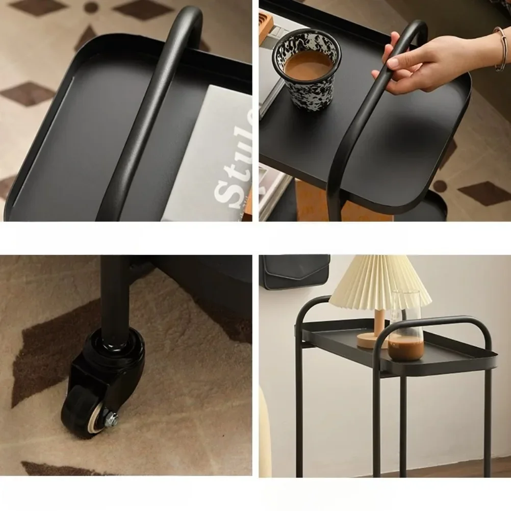 Nordic Small Cart Sofa Side Table Movable Small Coffee Table Living Room Modern and Simple Bedroom Storage Rack Side Table image 5