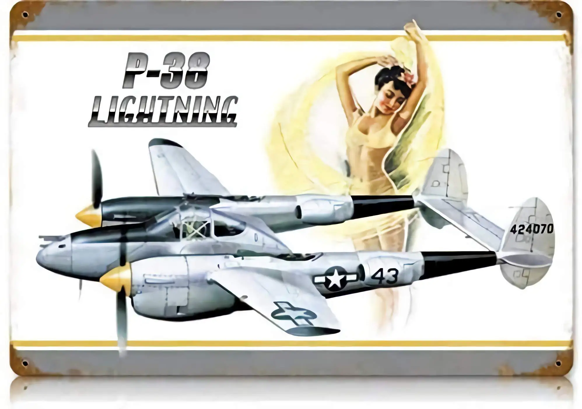 Retro Metal tin Sign Funny P-38 Bikini Pin-Up Girls Sign For Home Cave Garage bar Wall Decoration Vintage Metal Sign 8 x 12 inch