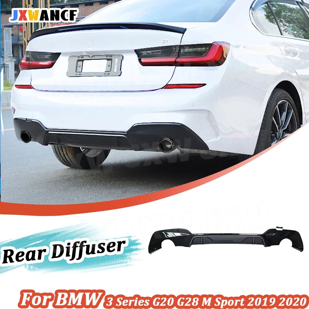 

JXWANCF для BMW 3 серии G20 G28 M Sport 2019 2020, задний диффузор для губ, круглый выхлопной наконечник, черный защитный спойлер для губ, ABS