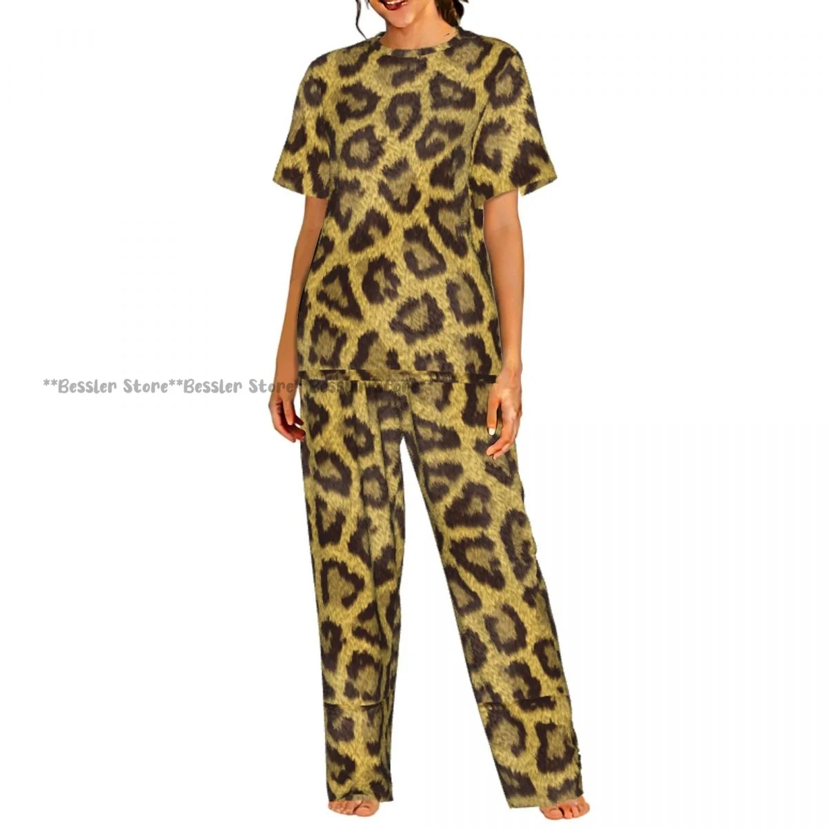 

Women's Pajamas Set Leopard Stains Background Short Sleeve Sleepwear 2 Piece Homewear Loungewear