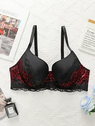 Women's Sexy Oversized Lingerie With Half Cup Pull-up Gathered Black And Red Lace Design Suitable For Plump Women 90D-110D B2387