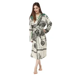 New Winter Nightgown US Dollar Printing Men's and Women's Home Wear Flannel Thickened Warmth Personality Pajamas Plus Size 2XL