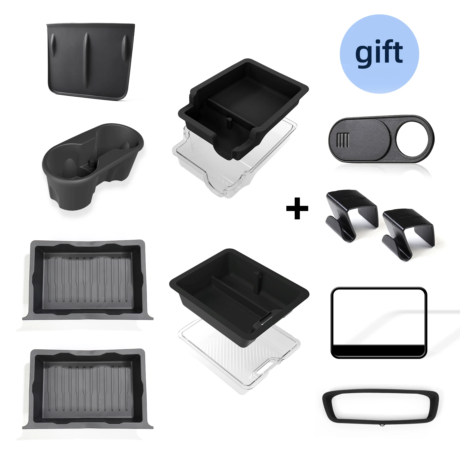 For Tesla Model Y Car Storage Box Under Seat Storage Trays Center Console Cup Holder Organizer Accessories 11pcs/set 2021-2024