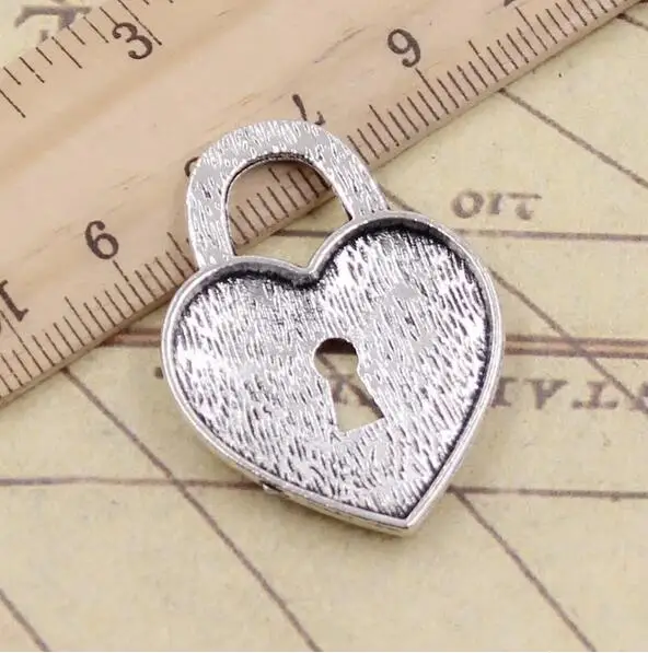 5pcs 32x22mm Tibetan Silver Charms Heart Lock Hollow out Pendant EF3870