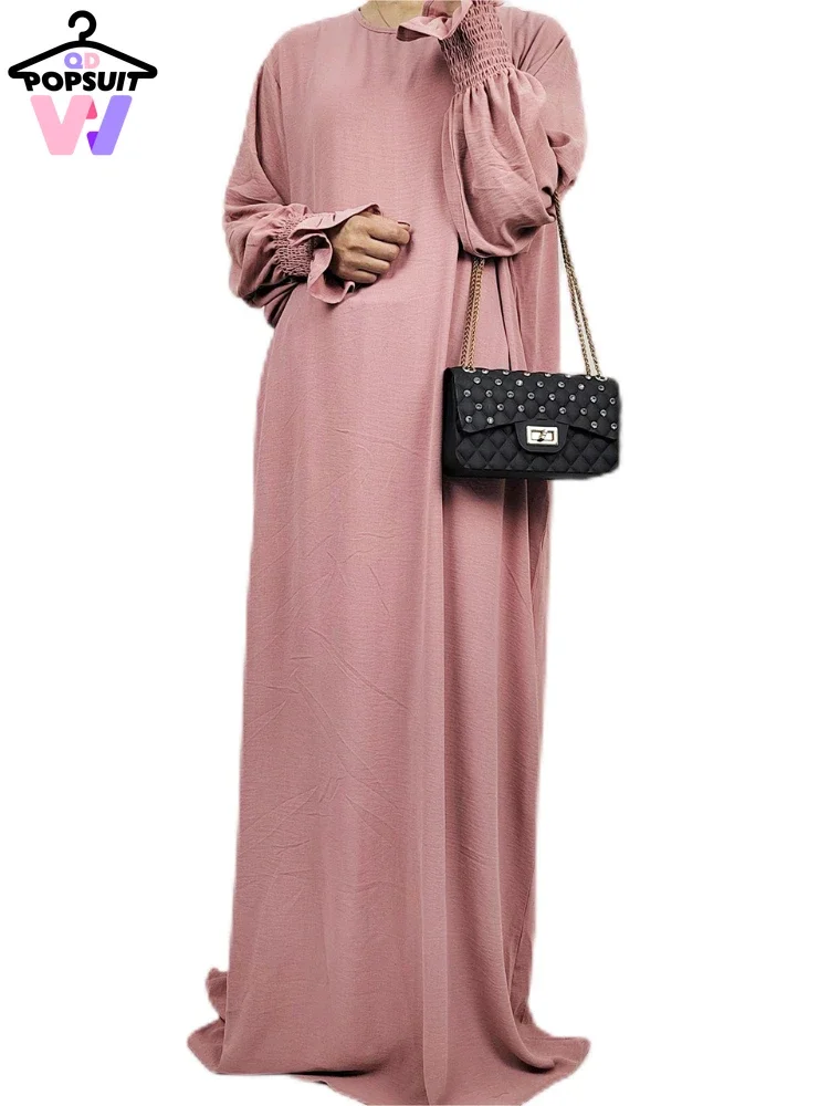 Imagem -03 - Vestido Abaya Muçulmano para Mulheres Mangas Longas Punhos Smocked Corrente de Bainha de Tamanho Grande Robe Traseiro Sólido sob Abaya Novo