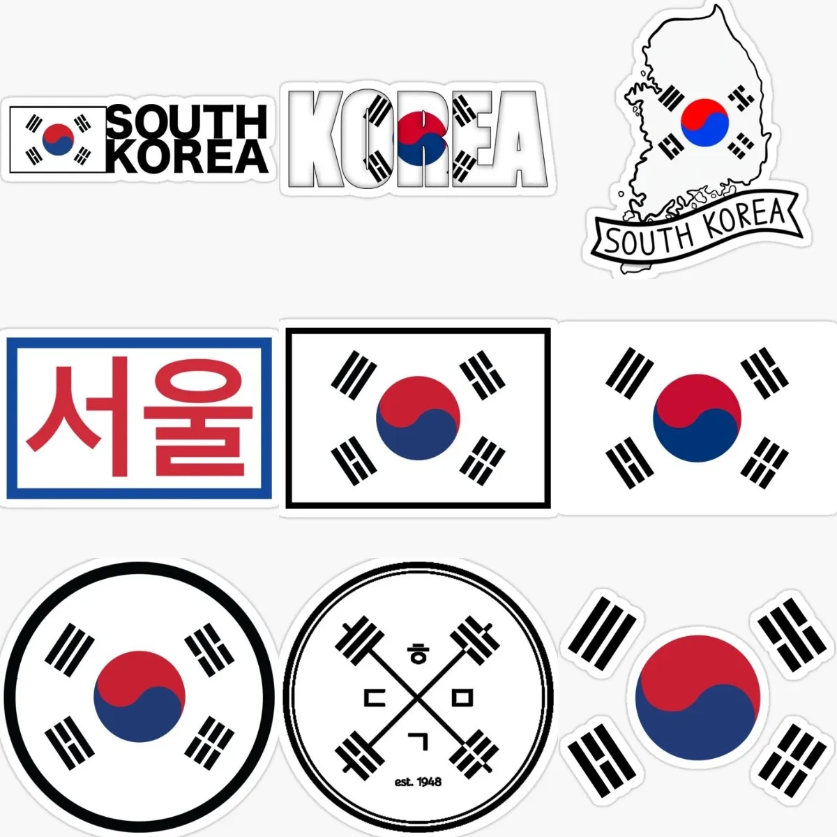 Korean KR Flag Map Sticker Laptop Stickers Window Truck Accessories Door Bumper Wall Bicycle Van Car Helmet Decoration Decals