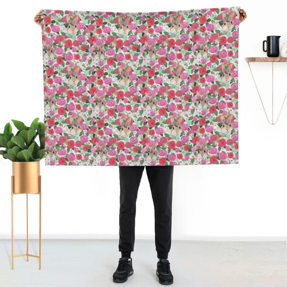 Rabbit and pink roses Throw Blanket Versatile Cozy Throw Blanket for All Occasions