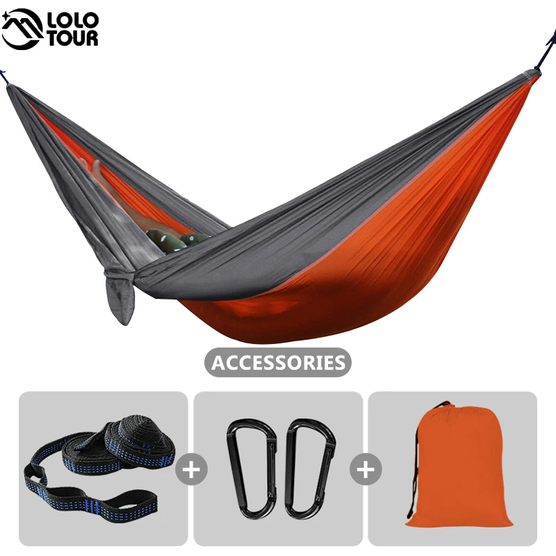 

Outdoor Survival Camping Hammock Professional Adventure Hiking Gear 1-2 Person Travel Sleeping Bed with 2 Tree Straps 102x55inch