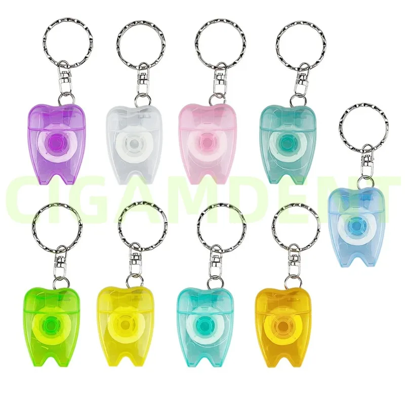 

50/100pcs Dental Floss Tooth Shape Keychain Dental Flosser for Gum Care Teeth Cleaning Oral Care Teeth Jewelry Key Chain