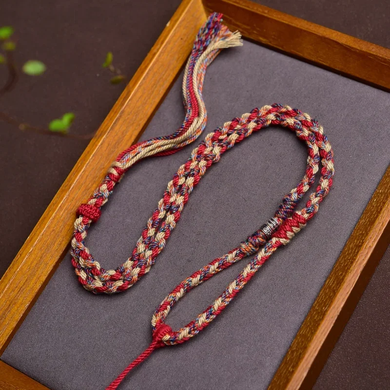 

Tibetan Hand Rub Cotton String Necklace Rope Beeswax Thangka Amulet Pendant Rope Ethnic Style Handmade Braid Rope High-End Lanya