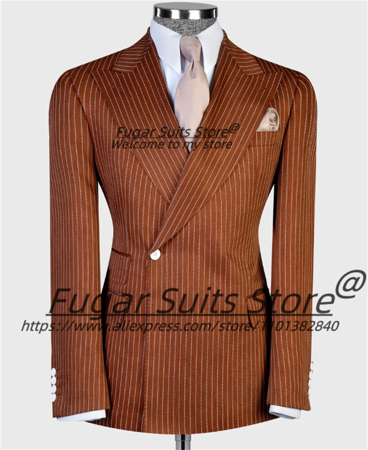 

Customized Business Stripe Men Suits Male Party Blazers Slim Fit Peak Lapel Groom Tuxedos 2 Pieces Sets Elegant Costume Homme