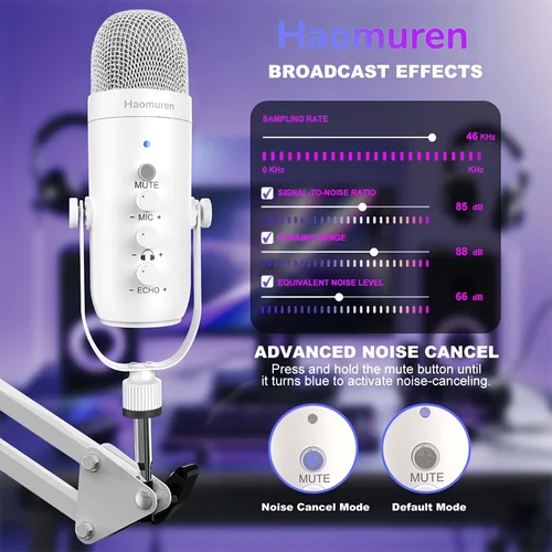 Imagen 2 del producto Haomuren profesional USB Streaming Podcast PC micrófono estudio cardioide condensador micrófono Kit con brazo de pluma para grabar YouTube