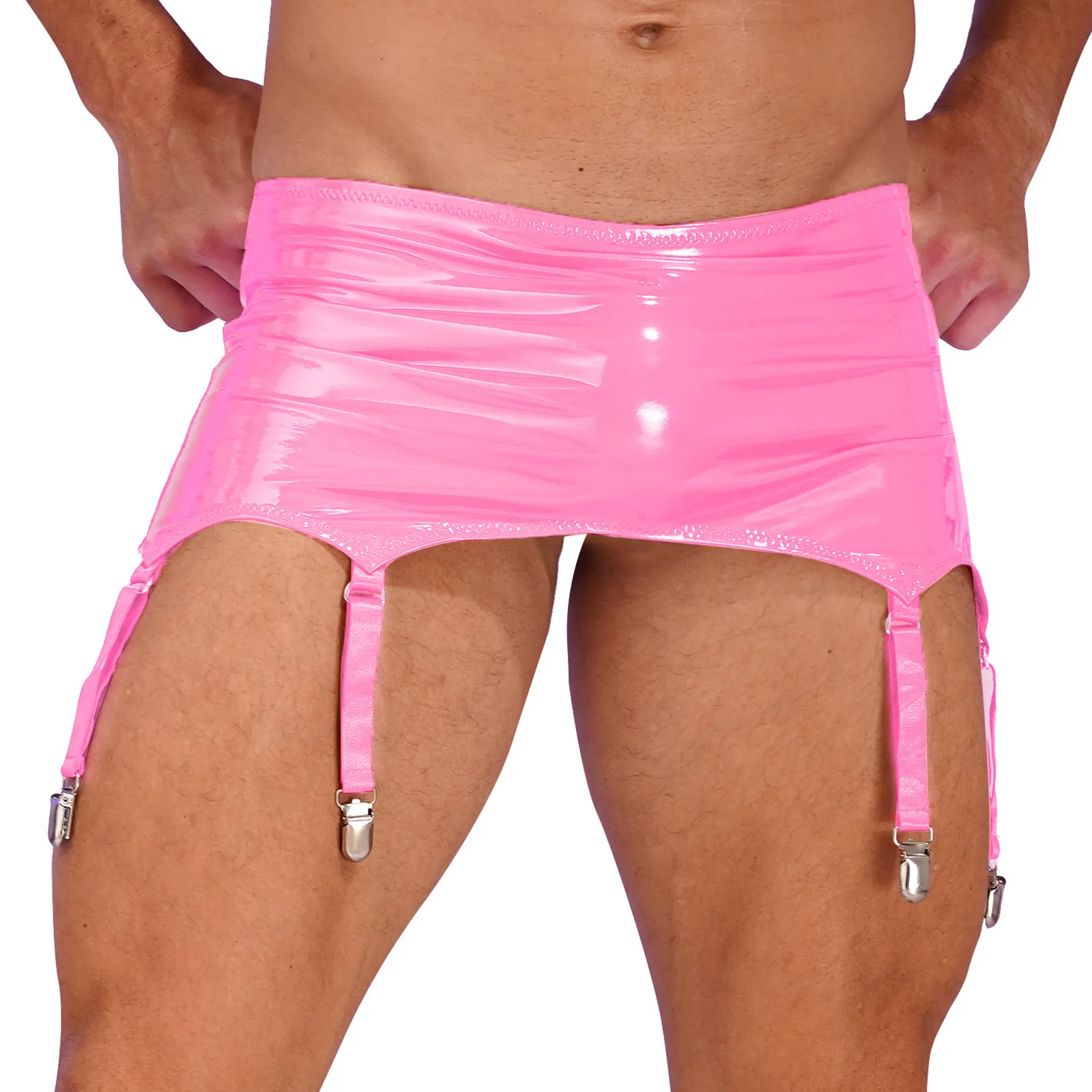 Herren sexy Lack leder Strumpf bänder mit Metall clips Minirock Nachtwäsche Rave Party Nachtclub Pole Dance Performance Kleidung