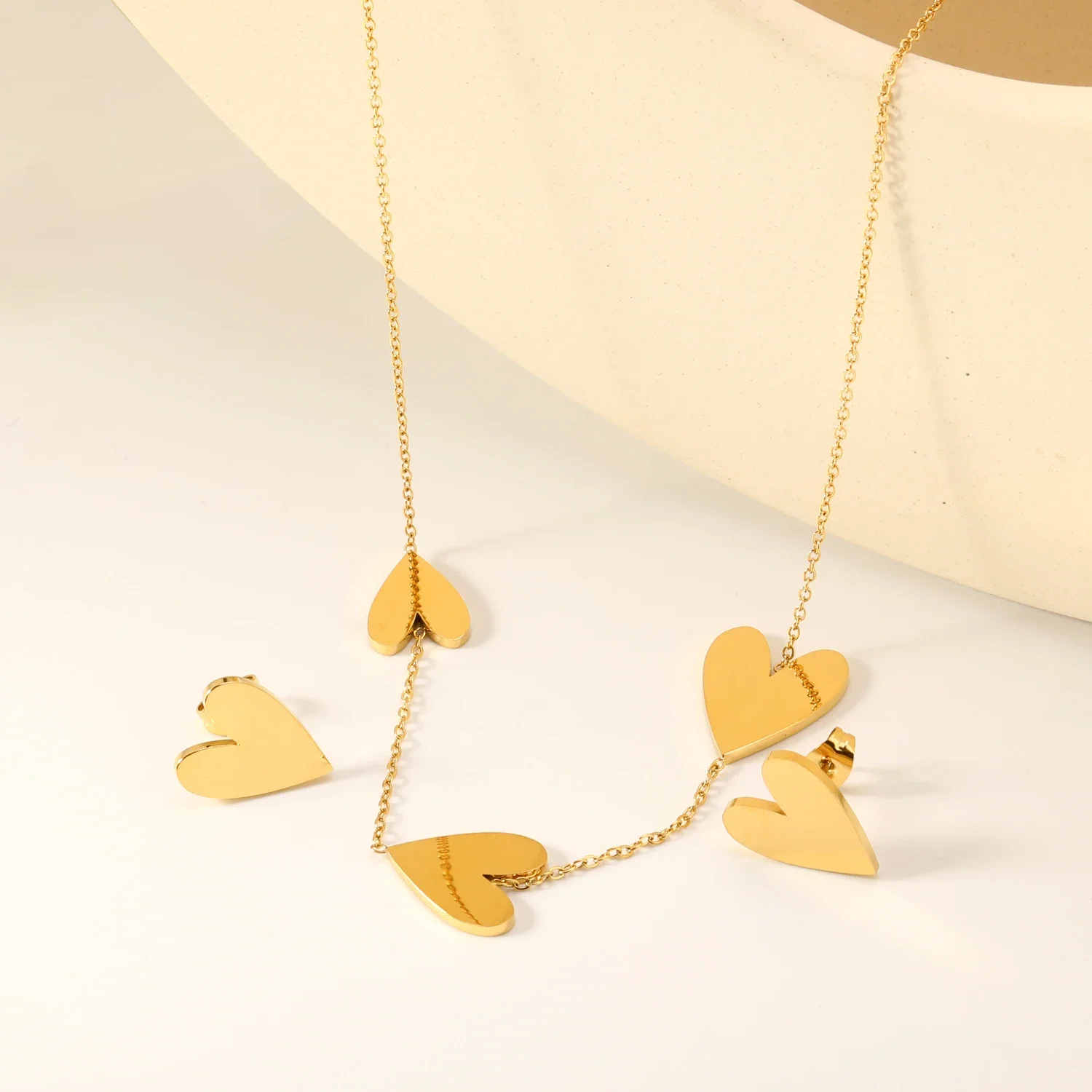 LUXUSTEEL Simple Heart Pendants Necklace Earring Sets For Women Girl Stainless Steel Set Chain Necklace Ear ring Jewelry Gift