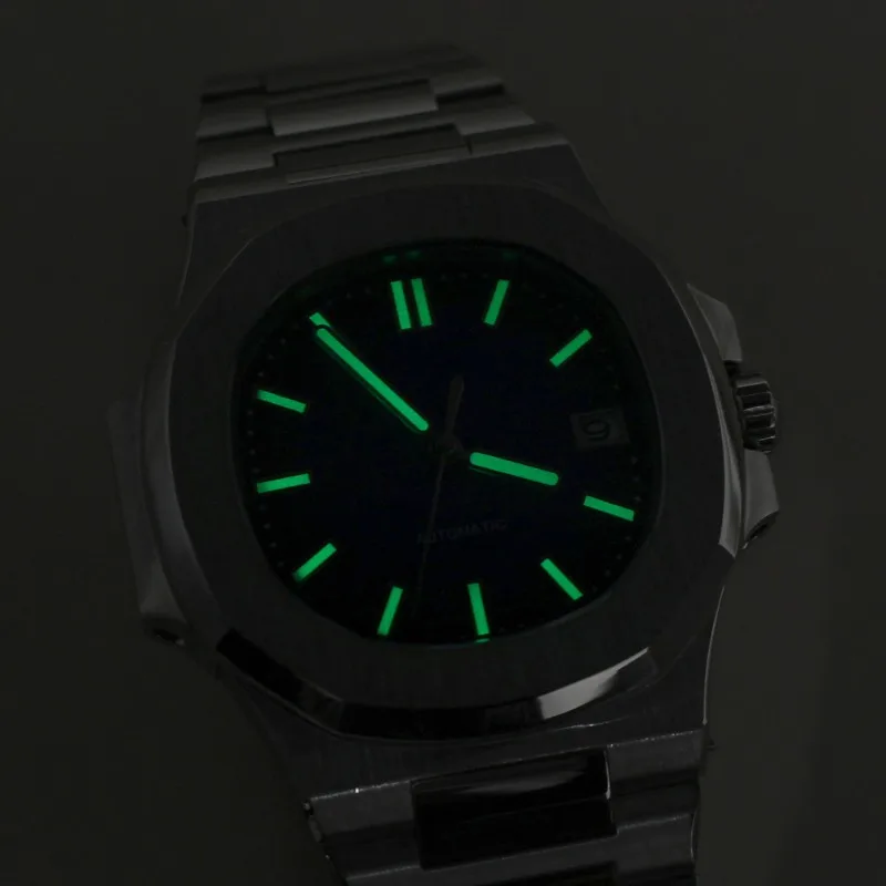 لساعة تجميع عيار NH35 تعديل لطراز نوتيلوس 316L حافظة من الفولاذ المقاوم للصدأ حزام مطاطي حرفي مضيء #5