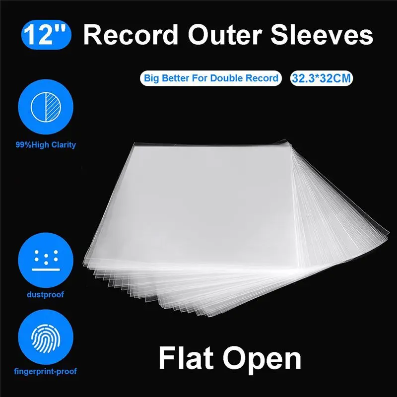DT89 HOT 50PCS Vinyl Record Protective Sleeve 12 Inch for Turntable Player LP Vinyl Record Self Adhesive Records Bag