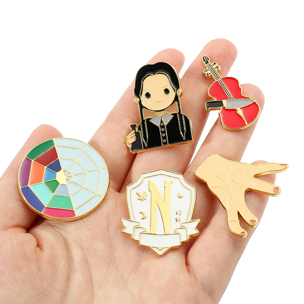 Wednesday Addams Enamel Pin Nevermore Academy Wednesday Metal Badge Brooch for Backpack Clothing Lapel Pin Accessories