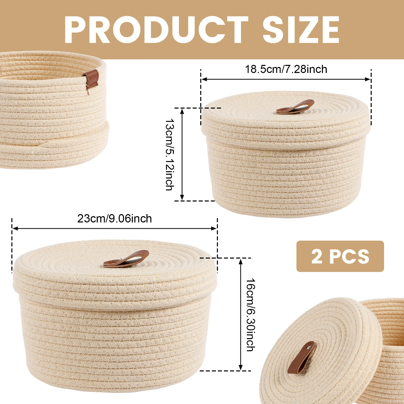 2Pcs Solid White Home Organization And Storage Children Toy Storage Baskets Cotton Rope Woven Laundry Basket Sundries Organizer