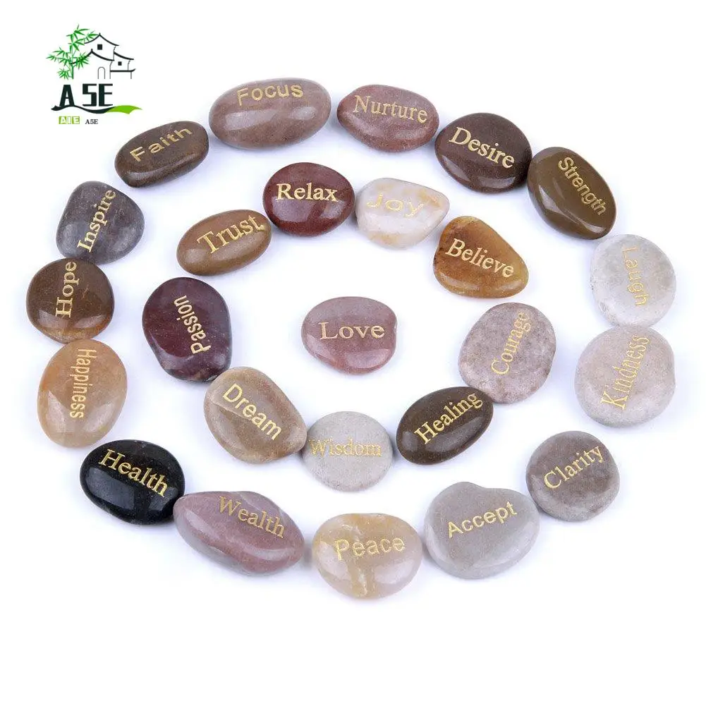 

A05E-25 Engraved Inspirational Stones With Words Of Encouragement Gold Engraved Stones For Worry Affirmation Meditation Stones