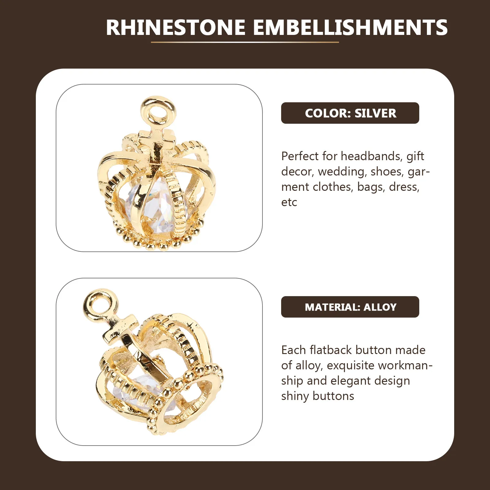 

Набор из 5 премиальных медных подвесок-корон с отверстием для подвешивания для изготовления ювелирных изделий своими руками, серег, браслетов, аксессуаров, тиар