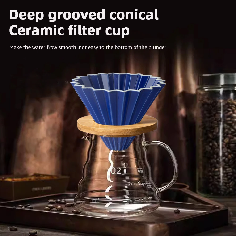 Ceramic Coffee Filter Cup Reusable Filters Coffee Maker with Wood Stand Funnel Dripper Cake Filter Cup Coffee Accessories