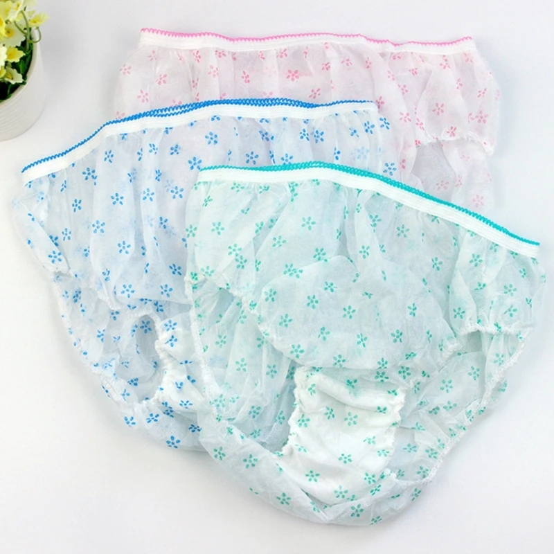 Floral Print Disposable Underwear Pregnant Underwear Postpartum Panties Travel Nonwoven Briefs Underpants for Women 7Pcs