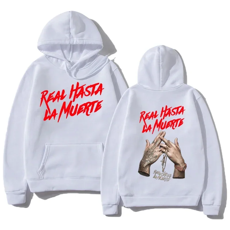 Spring and Autumn Hooded Anuel AA Real Hasta La Muerte Printed Sweatshirt Streetwear Rapper Loose Pullover Casual Hooded Top