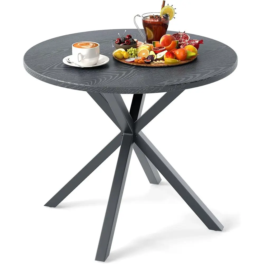 

35,5 Обеденный стол для патио на открытом воздухе с металлическим каркасом, столешницей под дерево и X-ножками для заднего двора, балкона, газона и сада