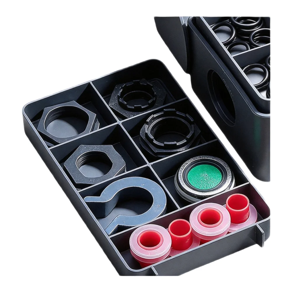 3Pcs 3-Layer Black ABS Storage Case With Multiple Nozzle Adapters For Kitchen Bathroom Faucet Repair Tool Set Home Maintenance