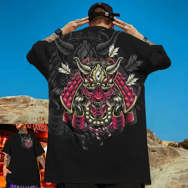 New Samurai Men's T-shirt, 3D Printed Samurai Cat Fashion Oversized Loose O-neck Short Sleeved Street Casual Comfortable Top