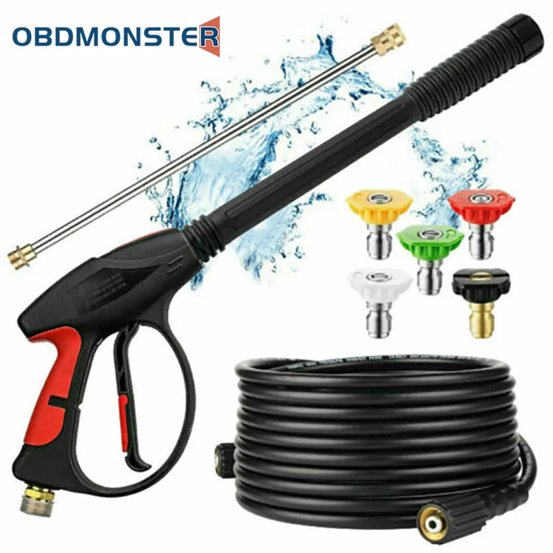 High Pressure Washer Gun 4000PSI Extension Rod Power Washer Spray Gun Wand Lance Nozzle Tips Hose Kit M22 with Nozzle 8m Pipe