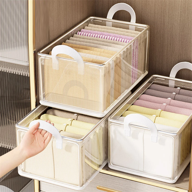 

Transparent Storage Basket for Clothes Underwear Storage Box Stainless Steel Frame Wardrobe Organizer PVC Waterproof Storage Box