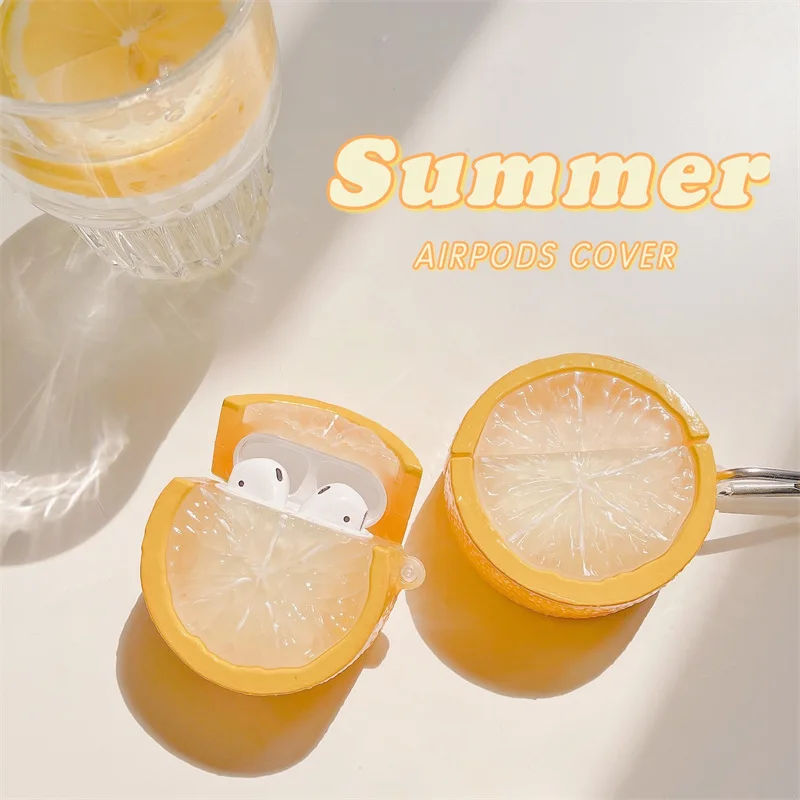 Lifelike 3D Cute Lemon Earphones Case for Apple AirPods 1 Pro 2 3 Generation Headphone Anti-fall Protective Case With KeyChain