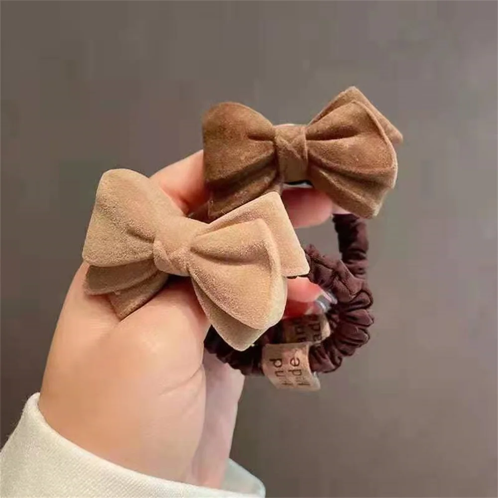 Bow Heart Hair Ties Elastic Hair Bands For Women Plush Hair Rope Scrunchies Ponytail Holders Rubber Band Girls Hair Accessories