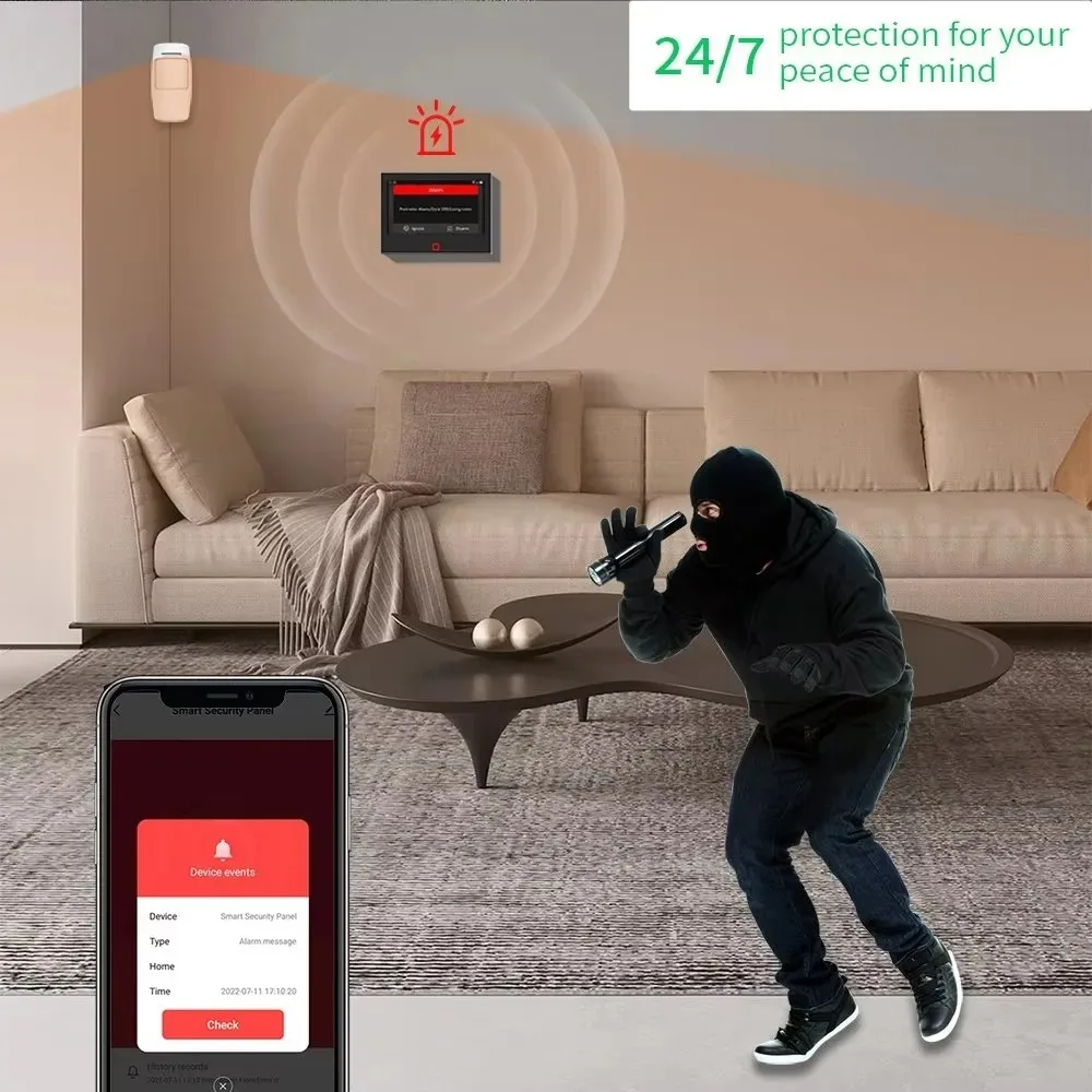 Home Office Security Alarm System Kit with Door Sensor Outdoor PIR Motion Sensor Complete Home Protection Burglar Alarm