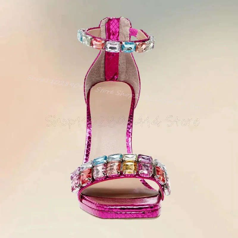 

Colorful Crystal Decor Strange Style Heels Open Toe Sandals Back Zipper Women Shoes Novel Party Banquet 2025 Zapatos Para Mujere
