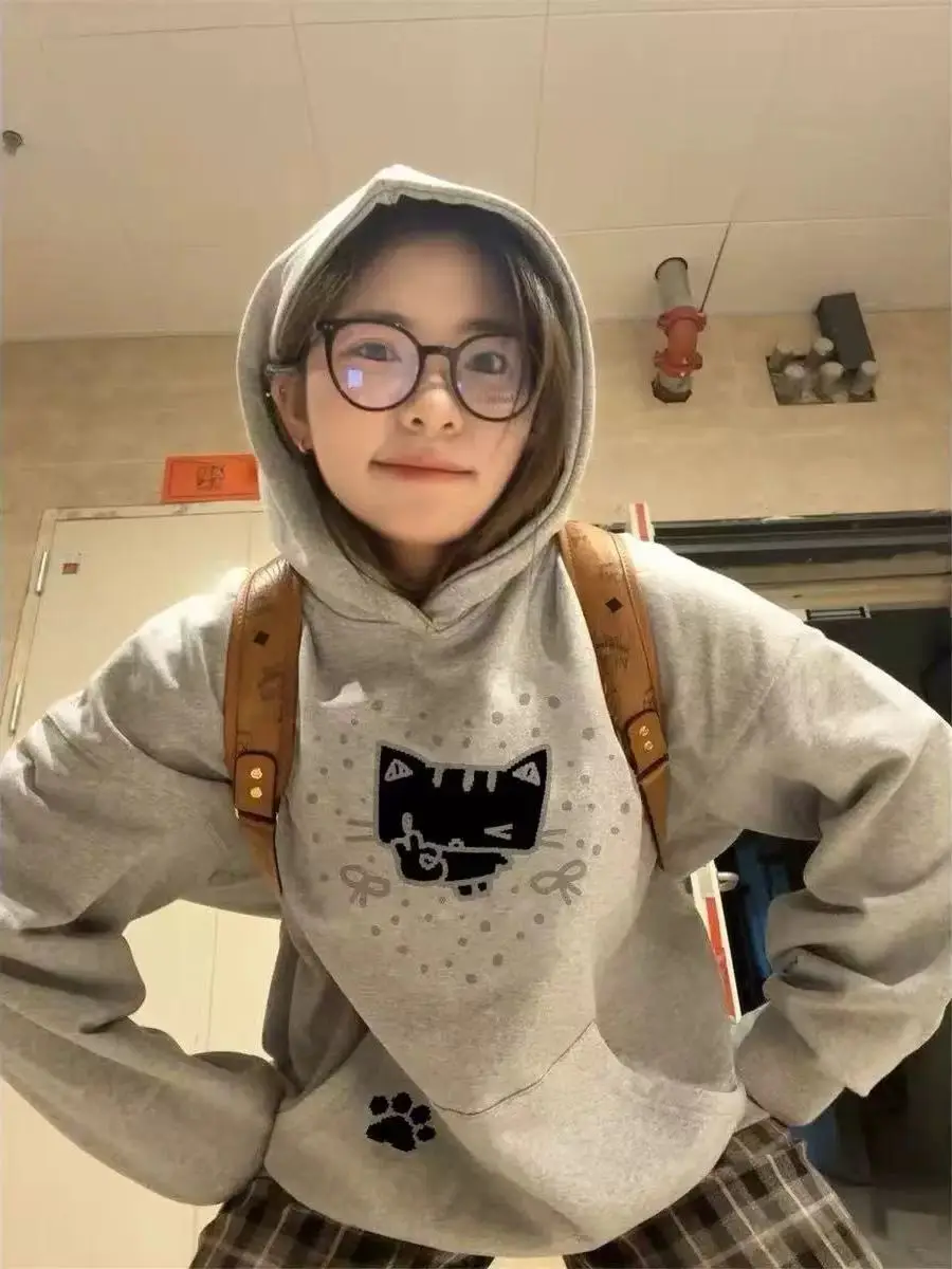 

Флисовая толстовка со шляпой, женская кокетка, одежда Y2K, зимняя прошитая утолщенная эстетичная мягкая красивая одежда в стиле панк