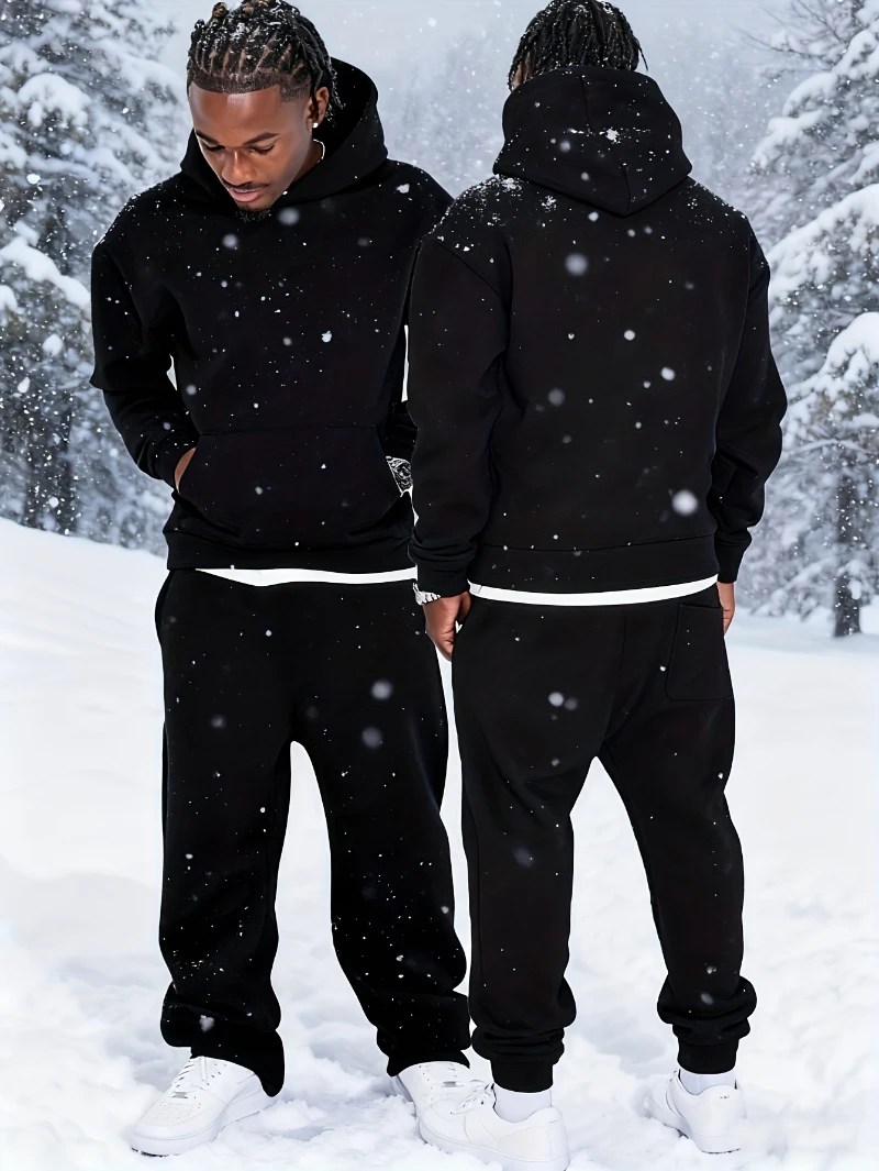 

Men'S Thick Fleece Cozy Winter Loose Fit with Pockets, Solid Color, Casual Sportswear for Outdoor Activities, Gym