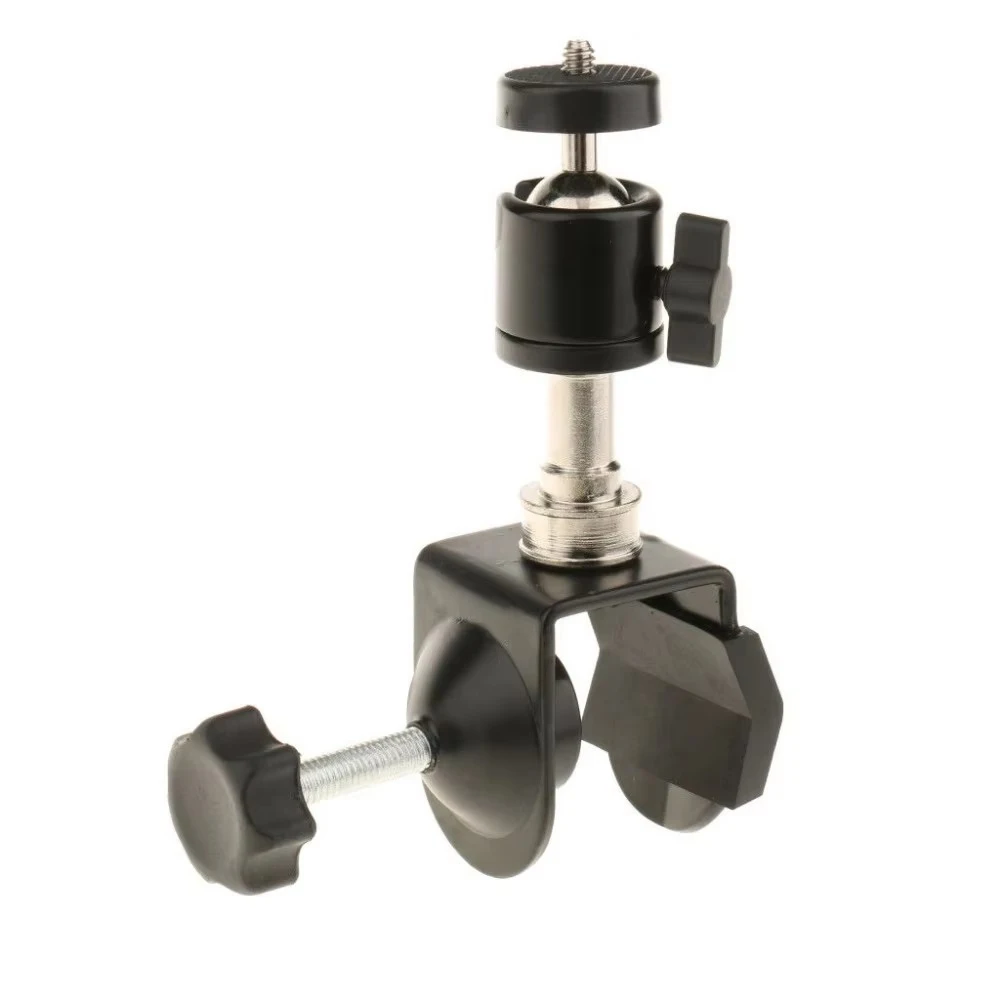 Perfeclan Soporte de abrazadera con cabeza de bola Orificio de rosca 1/4 Adaptador de montaje de zapata Cámara trípode, cabeza de bola de tornillo de rosca 1/4-20 con clip