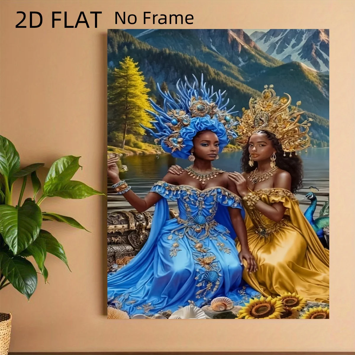 2D Flat, 2D Flat, 2D Flat No Frame Oshun Goddess of Love And Yemaya Water Spirit Canvas Wall Art - African Inspired Mythical