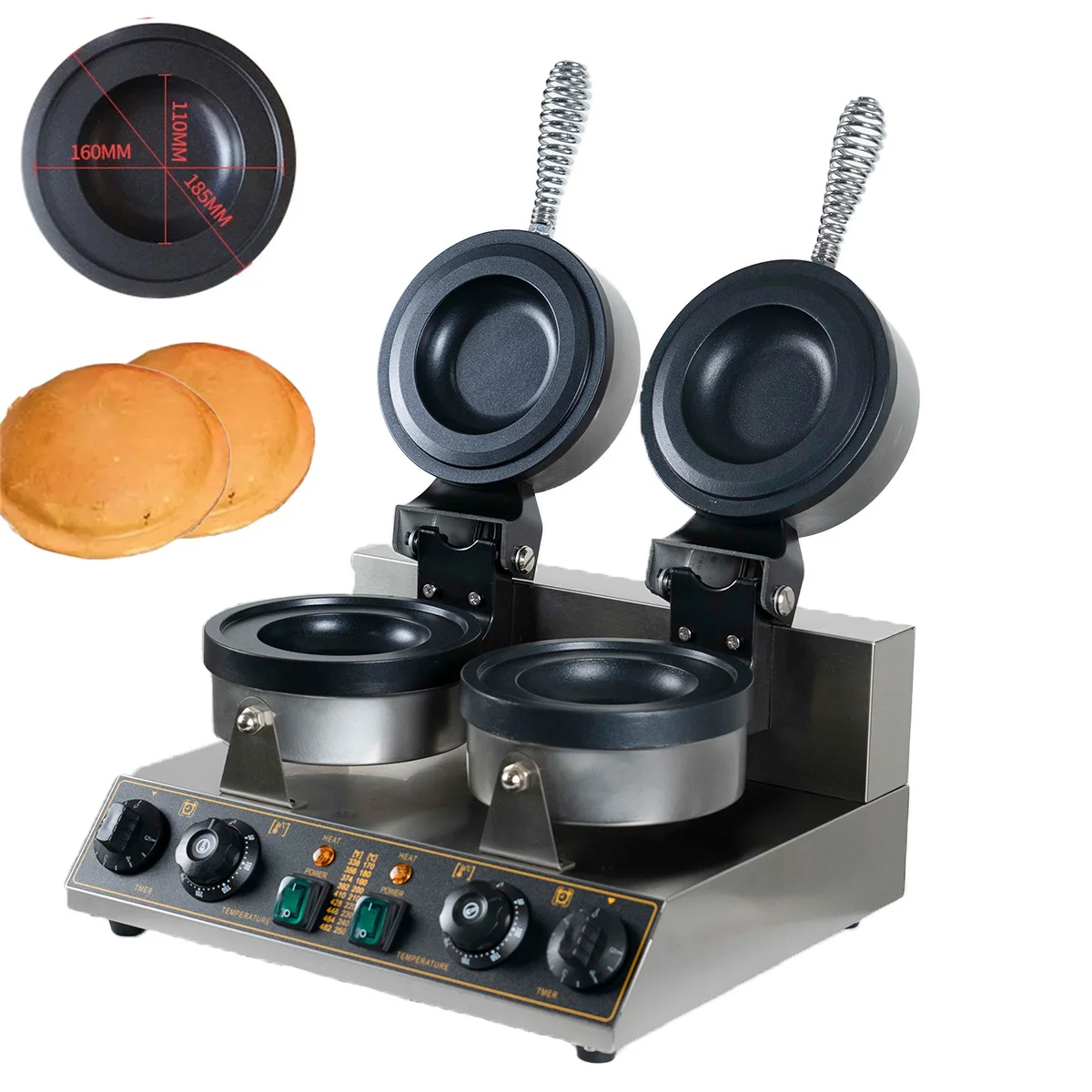 

Commercial Electric Double head Hamburger Maker Non-stick Gelato Panini Press Machine UFO Hamburger Cake Maker home appliance