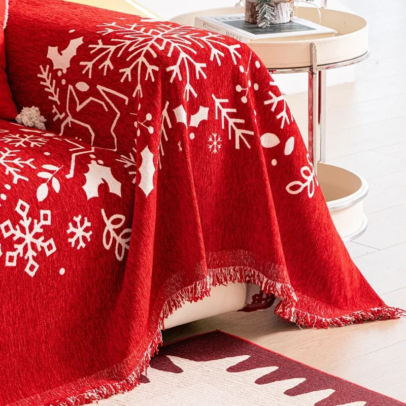Christmas Universal Chenille Printed Cartoon Sofa Cover Slip-resistant Sofa Nap Blanket Full-wrap Cat-proof Couch Slipcover