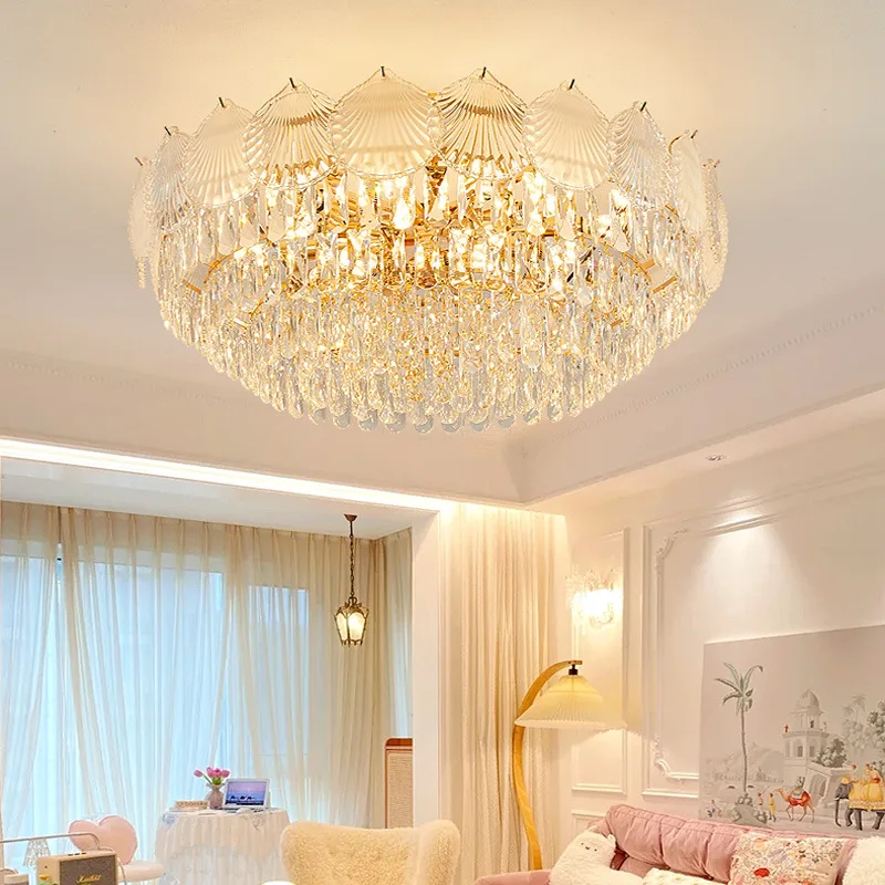 Modern living room crystal chandelier, simple and elegant, light luxury dining room, bedroom, creative shell lighting fixtures